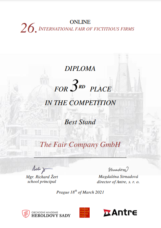 2021 - Diploma - Stand 3rd place - The Fair Company GmbH